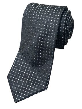 Boss Black Silk Tie with Silver Geometric Dots Business Wedding